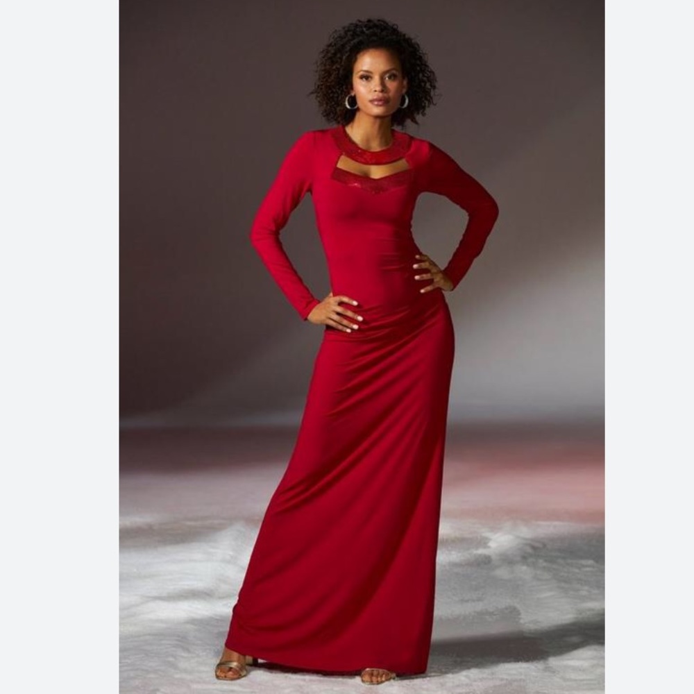 Boston Proper Cutout Sequin Maxi Dress Red